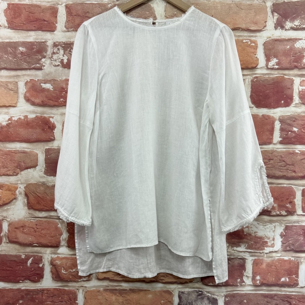 J Jill Love Linen Top Women's Medium Plain White Boho Beachy Casual Tunic Shirt